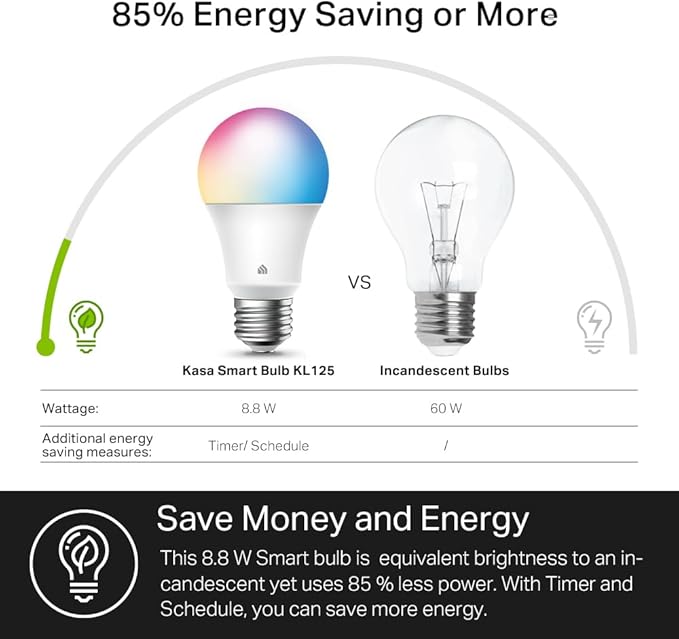 New Kasa Smart Bulb, Full Color Changing Dimmable Smart WiFi Light Bulb Compatible with Alexa and Google Home, A19, 9W 800 Lumens,2.4Ghz only, No Hub Required, 1-Pack (KL125), Multicolor KasaSmartbyTP-Link