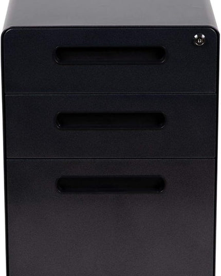 Flash Furniture Wren Ergonomic 3-Drawer Mobile Locking Filing Cabinet with Anti-Tilt Mechanism and Hanging Drawer for Legal & Letter Files, Black - LeafyLoom