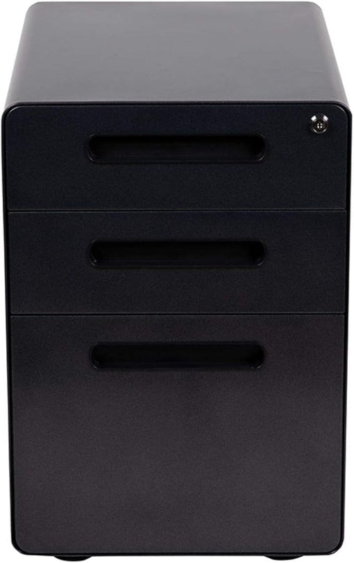 Flash Furniture Wren Ergonomic 3-Drawer Mobile Locking Filing Cabinet with Anti-Tilt Mechanism and Hanging Drawer for Legal & Letter Files, Black - LeafyLoom