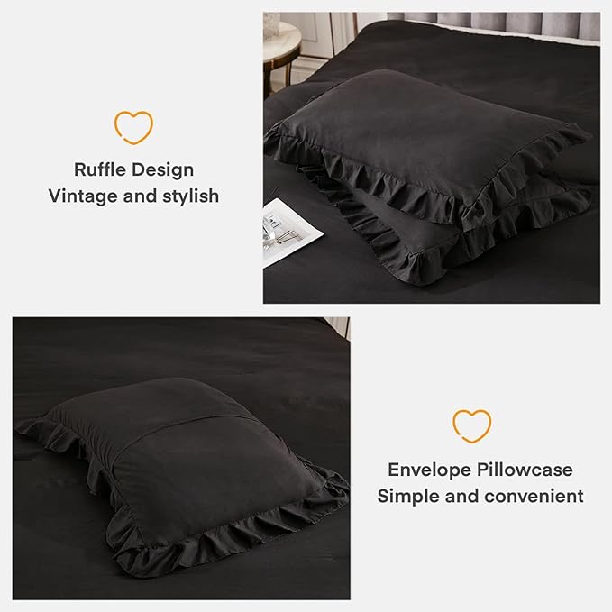 Andency California King Comforter Set Black (104x96Inch), 3 Pieces Cal King Ruffle Comforter, Oversized Farmhouse Shabby Chic Bed Comforter, Lighteweight and Soft Microfiber Bedding Set - LeafyLoom