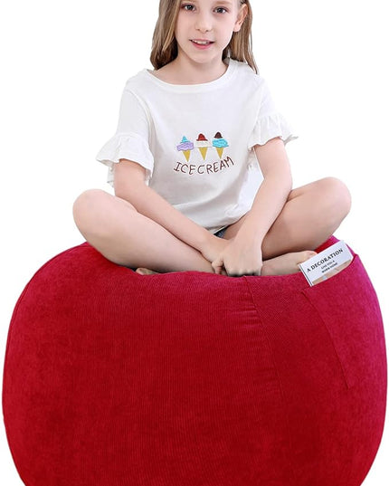 Stuffed Animal Storage Bean Bag Chair Cover (No Filler) for Kids and Adults.Soft Premium Corduroy Stuffable Beanbag for Organizing Children Plush Toys or Memory Foam Small 100L (Red) - LeafyLoom