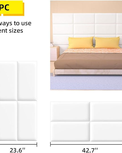 Peel and Stick Headboard for Twin and king in White Headboard panels for wall, 3D Anti-Collision Wall Panel, Self-Adhesive Bedroom/Living Room Upholstered Wall Panel (4 Panels/11.8" x 23.6") - LeafyLoom