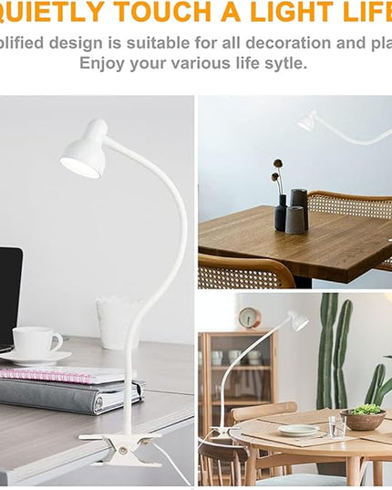 Clip on Lamp USB Reading Light, 3 Color Modes, 10 Brightness Dimmable, Flexible Gooseneck Desk Lamp with Clamp, Eye Care Clip on Light for Bed Desk Headboard Home Dorm(White) - LeafyLoom