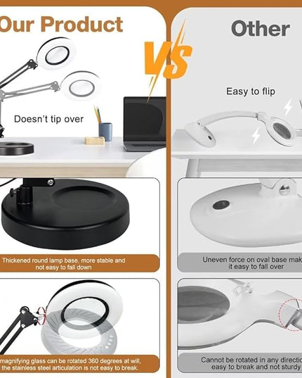 2-in-1 Large Magnifying Glass with Light and Stand-Lighted Magnifying Glass Magnifying Lamp 5 Color Modes Stepless Dimmable-Hands Free Desk Magnifying Glass with Light for Close Work Reading Repair - LeafyLoom