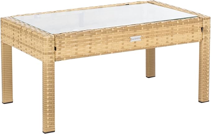 SAFAVIEH Outdoor Collection Bassey Natural/White Cushion 4-Piece Conversation Patio Set PAT7507D - LeafyLoom