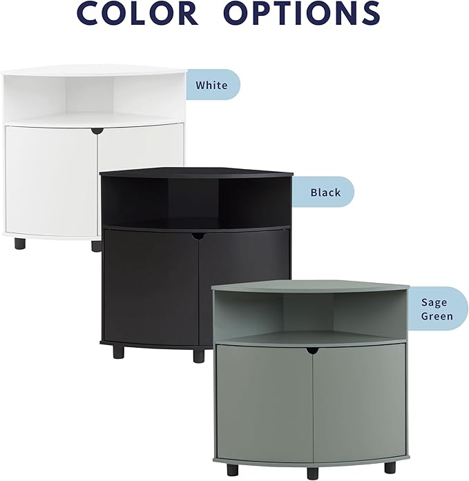 Berg Modern 31-inch 16 Colors LED Corner Cabinet with Doors and 2 Shelves, USB Charge Cord, Small TV Stand for Living Room, Home Office, Sage Green - LeafyLoom