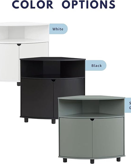 Berg Modern 31-inch 16 Colors LED Corner Cabinet with Doors and 2 Shelves, USB Charge Cord, Small TV Stand for Living Room, Home Office, Black Pure - LeafyLoom