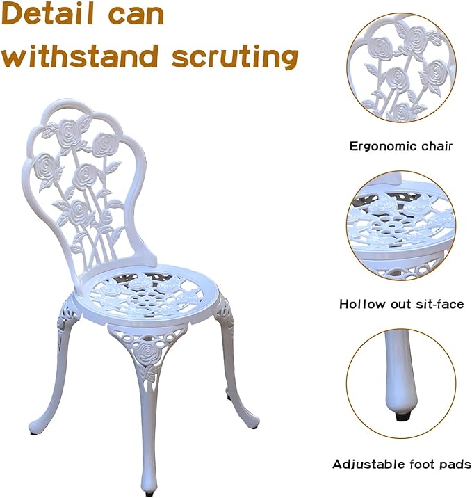 Patio Bistro Set.Rust-Resistant Cast Aluminum Bistro Table Set with Umbrella Hole for Backyard (Rose White) - LeafyLoom