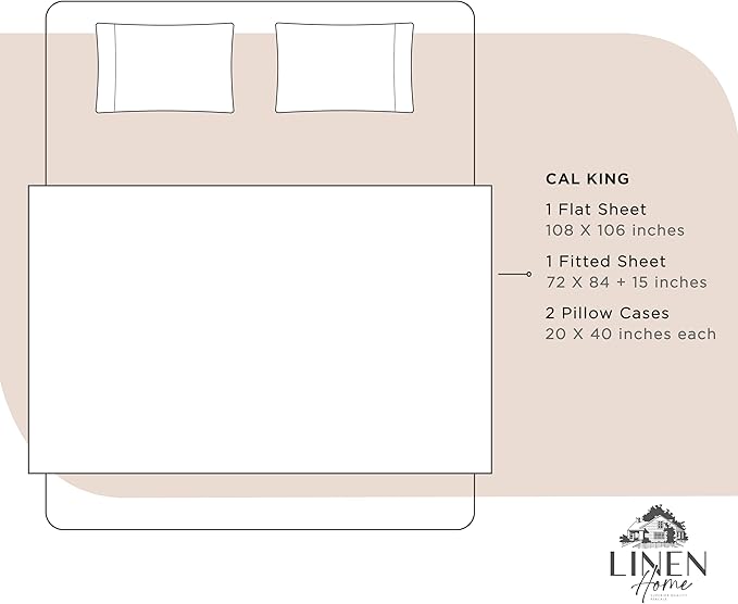100% Cotton Percale Sheets California King Size, Sand Shell, Deep Pocket, 4 Pieces Sheet Set - 1 Flat, 1 Deep Pocket Fitted Sheet and 2 Pillowcases, Crisp Cool and Strong Bed Linen - LeafyLoom