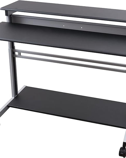 Stand Up Desk Store Rolling Adjustable Height Two Tier Standing Desk Computer Workstation (Silver Frame/Black Top, 48" Wide) - LeafyLoom