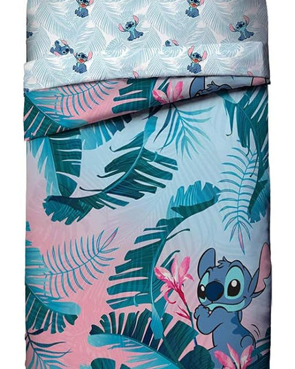 Jay Franco Disney Lilo & Stitch Floral Fun Twin Comforter & Sham Set - Super Soft Kids Reversible Bedding - Fade Resistant Microfiber (Official Disney Product) - LeafyLoom