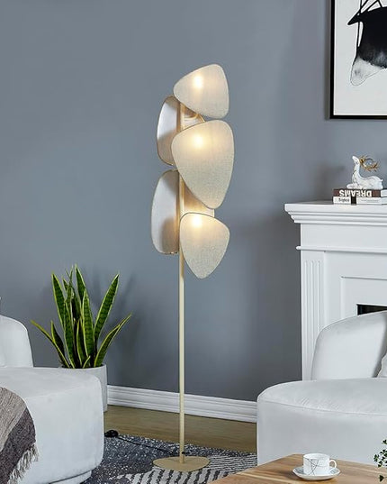 WOXXX Floor Lamp,Floor Lamps for Living Room,Modern Floor Lamp for Bedroom Office,Boho Corner Floor Lamp with 5 Weave Shades,Reading Tall Lamp Standing Lamp,Minimalist Unique Tree Floor Lamp(Beige) - LeafyLoom