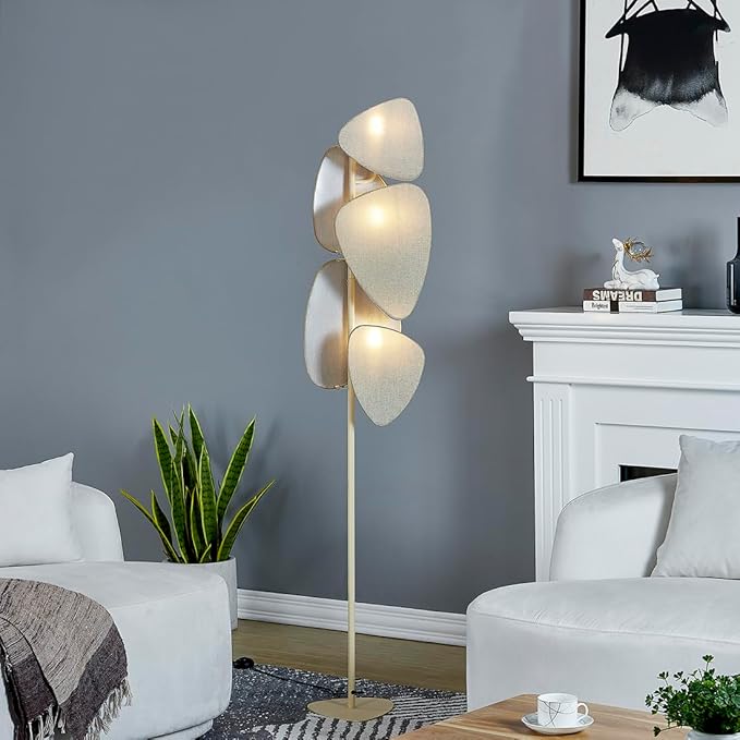 WOXXX Floor Lamp,Floor Lamps for Living Room,Modern Floor Lamp for Bedroom Office,Boho Corner Floor Lamp with 5 Weave Shades,Reading Tall Lamp Standing Lamp,Minimalist Unique Tree Floor Lamp(Beige) - LeafyLoom