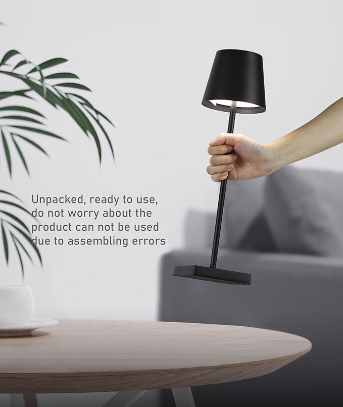 1 Pack Black Cordless Table Lamp, LED Rechargeable Desk Lamp, 5200mAh Battery Operated Table Light, Aluminum Shell, 3 Color Stepless Dimming Up Waterproof for Restaurant/Indoor/Outdoor (Black) - LeafyLoom