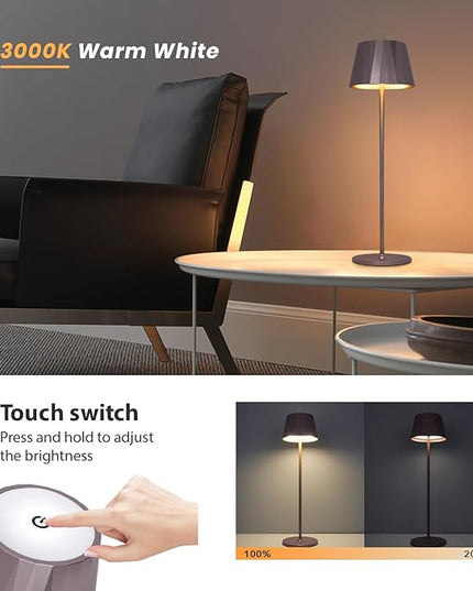 Modern LED Cordless Table Lamp,5200mAh Rechargeable Desk Lamp with Stepless Dimming, Touch Waterproof Night Light for Bedroom Outdoor Bar RV Kitchen (Purplish-Brown, 3000K, Warm White) - LeafyLoom