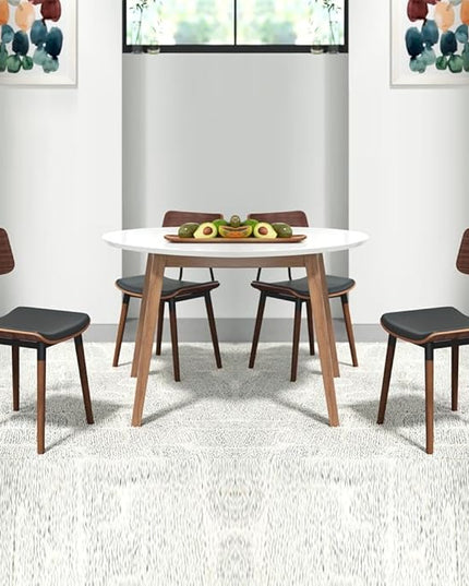 IDS Home Bentwood Modern Dining Chair with PU leather seat and Wooden legs – Kitchen, desk, lounge chair (SET of 4) - LeafyLoom