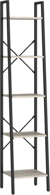 Ladder Shelf, Bookshelf Bookcase, Freestanding Corner Storage Shelve with 2 Hooks for Home Office, Living Room, Kitchen, Bedroom, Industrial, 5-Tier Greige BC03205B - LeafyLoom