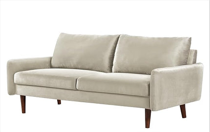 US Pride Furniture Kent Modern Velvet Sofa, Comfortable 3 Seater Couch for Living Rooms and Small Spaces, Ideal Studio Apartment Furniture with Sleek Design, Ivory - LeafyLoom
