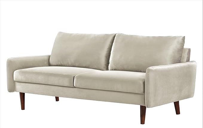 US Pride Furniture Kent Modern Velvet Sofa, Comfortable 3 Seater Couch for Living Rooms and Small Spaces, Ideal Studio Apartment Furniture with Sleek Design, Ivory - LeafyLoom