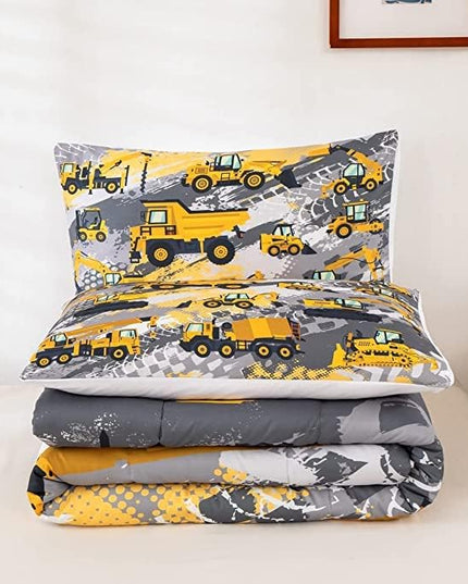 Feelyou Boys Construction Bedding Set King Size Comforter for Boys Kids Tractor Comforter Set Toddler Construction Decorations Car Bed for Boys Cartoon Excavator Trucks Quilt Set with 2 Pillow Cases - LeafyLoom