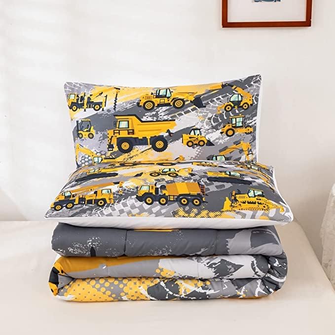 Feelyou Boys Construction Bedding Set King Size Comforter for Boys Kids Tractor Comforter Set Toddler Construction Decorations Car Bed for Boys Cartoon Excavator Trucks Quilt Set with 2 Pillow Cases - LeafyLoom