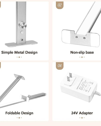 Yofuly Half Moon Nail Desk Lamp, Nail Tech Lamp for Desk, Foldable Desk Lamp for Nails, Half Moon Nail Desk Lamp with 3 Color Temperature 3000k-6500k for Nail, Lash, Tattoo, Skincare (Sliver) - LeafyLoom