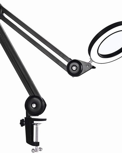 Magnifying Glass with Light and Clamp, Magnifying Lamp with 4.2'' 5X Real Glass Magnifier, 3-Color Dimmable LED Light, Premium Swing Arm Handsfree for Estheticians Crafts Hobbies Arts - LeafyLoom