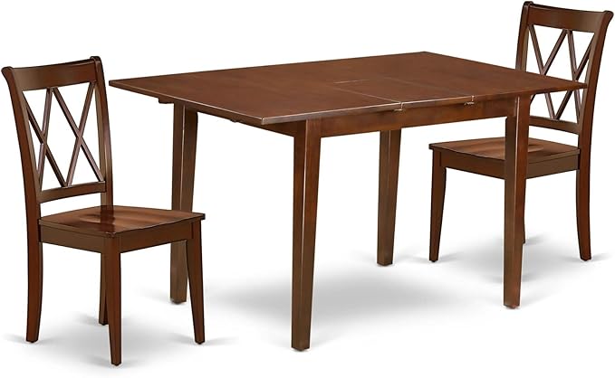 East West Furniture PSCL3-MAH-W 3 Piece Room Furniture Set Contains a Rectangle Wooden Table with Butterfly Leaf and 2 Kitchen Dining Chairs, 32x60 Inch - LeafyLoom