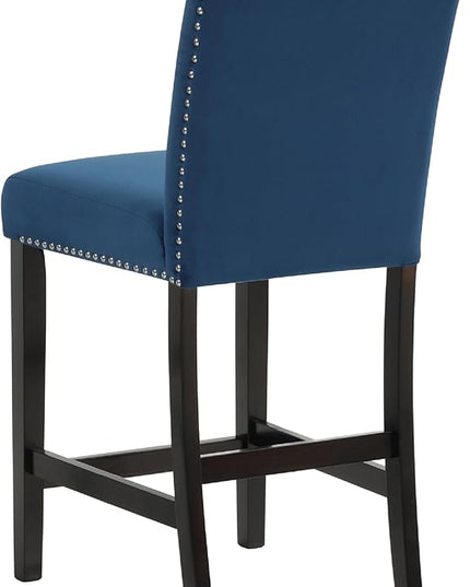 NicBex Dining Table for 4 Kitchen Table and Chairs 5Pc Round Counter Height Dining Table Set with Faux Marble Upholstered for Dining Room and Restaurant, Wooden, Blue - LeafyLoom