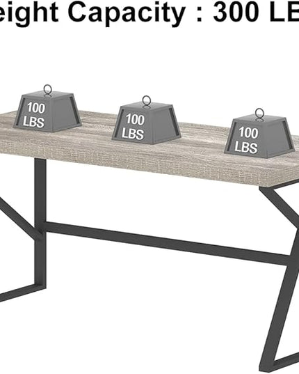 HSH Large Computer Desk, Industrial Metal Wood Gray Home Office Desk, Modern Long Work Study Writing Gaming Table, Student Simple PC Laptop Desk for Bedroom Living Room, Light Grey Oak, 60 Inch - LeafyLoom