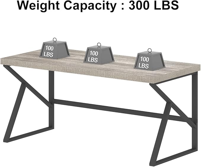 HSH Large Computer Desk, Industrial Metal Wood Gray Home Office Desk, Modern Long Work Study Writing Gaming Table, Student Simple PC Laptop Desk for Bedroom Living Room, Light Grey Oak, 60 Inch - LeafyLoom