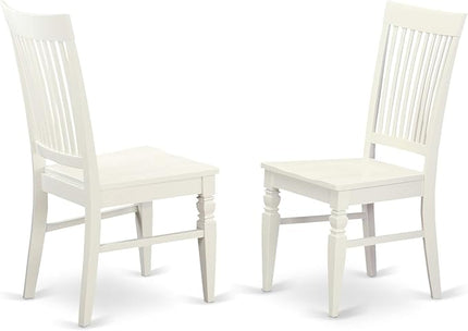 East West Furniture Weston Dining Room Slat Back Wood Seat Chairs, Set of 2, WEC-WHI-W - LeafyLoom