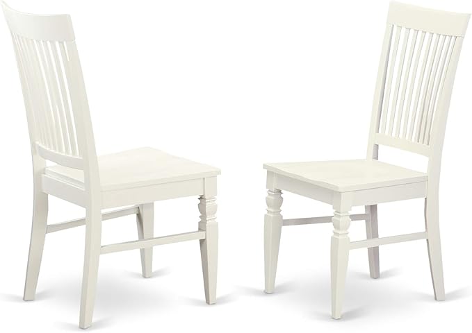 East West Furniture Weston Dining Room Slat Back Wood Seat Chairs, Set of 2, WEC-WHI-W - LeafyLoom
