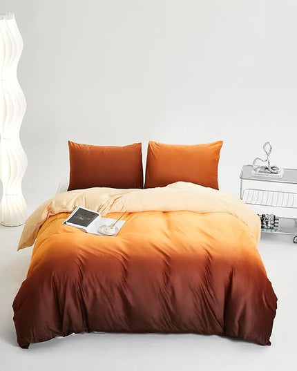 Wellboo Orange Gradient Comforter Sets King Yellow and Orange Velvet Bedding Comforters Women Modern Plain Orange Brown Flannel Quilts Farmhouse Abstract Art Orange Plush Blanket Winter Fuzzy Bed - LeafyLoom