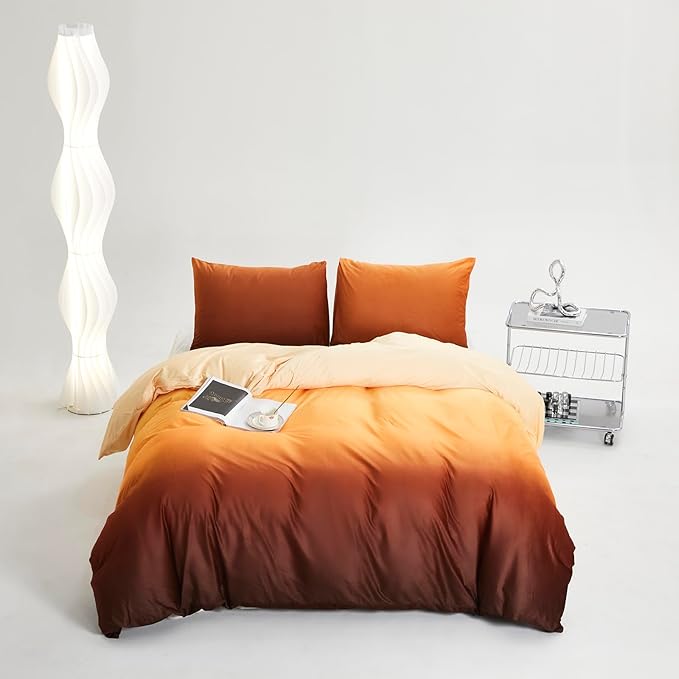 Wellboo Orange Gradient Comforter Sets King Yellow and Orange Velvet Bedding Comforters Women Modern Plain Orange Brown Flannel Quilts Farmhouse Abstract Art Orange Plush Blanket Winter Fuzzy Bed - LeafyLoom