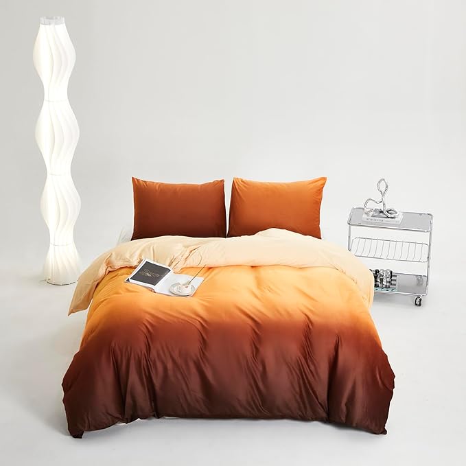 Wellboo Orange Gradient Comforter Sets Twin Yellow and Orange Velvet Bedding Comforters Women Modern Plain Orange Brown Flannel Quilts Farmhouse Abstract Art Orange Plush Blanket Winter Fuzzy Bed - LeafyLoom