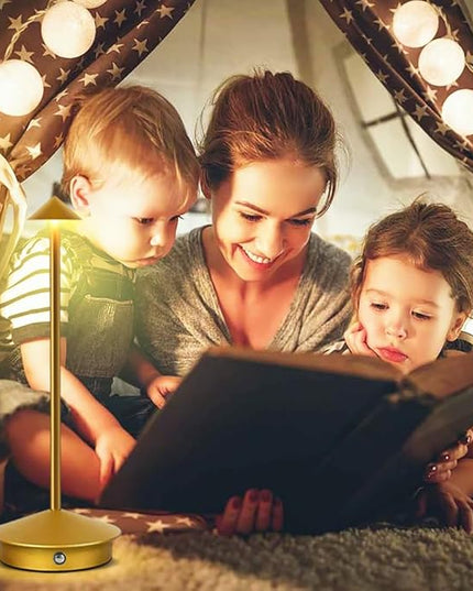 Portable LED Table Lamp with Touch Sensor, 3-Levels Brightness Metal Desk Lamp, 3 Color Touch Control Rechargeable Lamp, Night Light, Bedside Lamp,Dining Room Lamp (Gold) - LeafyLoom