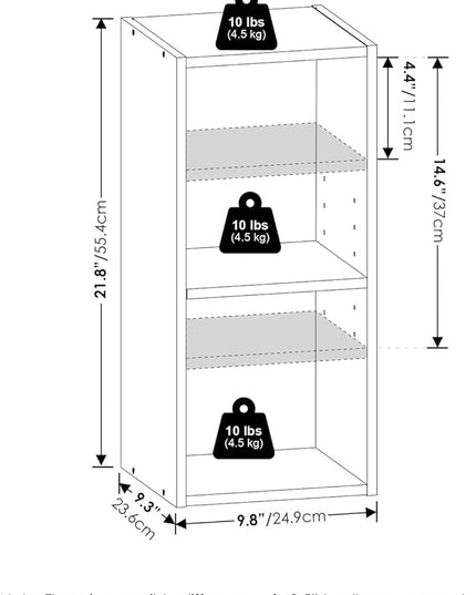 Furinno Fulda 2-Tier Space Saving Storage Shelf Bookcase, 10-Inch Width, Blackwood - LeafyLoom