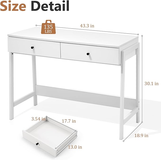 Home Office Desk with Drawers, Small Spaces Writing Desk with Storage for badroom, Work Desk for Home Office, Home Table, white - LeafyLoom