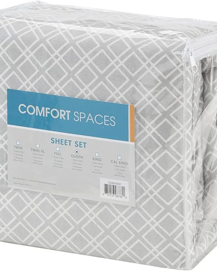 Comfort Spaces Cotton Flannel Breathable Warm Deep Pocket Sheets with Pillow Case Bedding, Full, Grey Geo 4 Piece - LeafyLoom