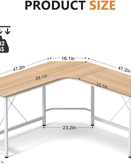 soges L Shaped Desk, 59inch L Desk Computer Corner Desk, Gaming Desk, Home Office Writing Desk, Space-Saving Workstation Desk, Maple - LeafyLoom
