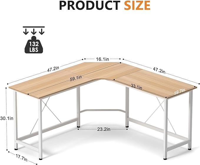 soges L Shaped Desk, 59inch L Desk Computer Corner Desk, Gaming Desk, Home Office Writing Desk, Space-Saving Workstation Desk, Maple - LeafyLoom