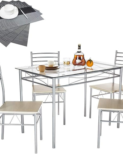 VECELO Kitchen Dining Table Sets for 4, 5 Piece Small Dinette with Chairs, Burnished Silver - LeafyLoom