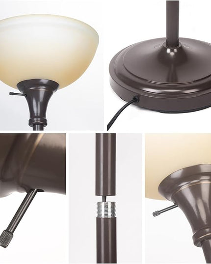 Floor Lamp Frosted White Glass Bowl Shade - for Room Decor - Bedroom Decor - Floor Lamp for Bedroom - Floor Lamps for Living Room (Brown) - LeafyLoom