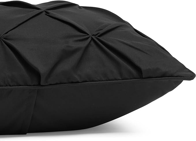 Amazon Basics All-Season Down-Alternative Comforter 3-Piece Bedding Set, Pinch Pleat, Full/Queen, Black, Geometric - LeafyLoom