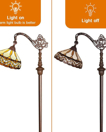 Capulina Tiffany Floor Lamp Antique Amber Melody Style Stained Glass Soft Light Arched Gooseneck Adjustable Angle Reading Floor Lamp for Living Room Bedroom Home Office - LeafyLoom