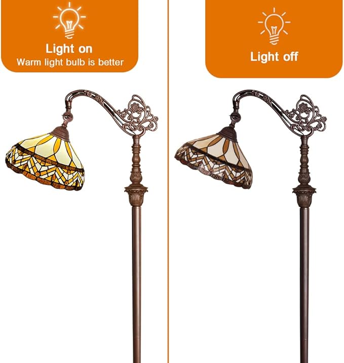 Capulina Tiffany Floor Lamp Antique Amber Melody Style Stained Glass Soft Light Arched Gooseneck Adjustable Angle Reading Floor Lamp for Living Room Bedroom Home Office - LeafyLoom
