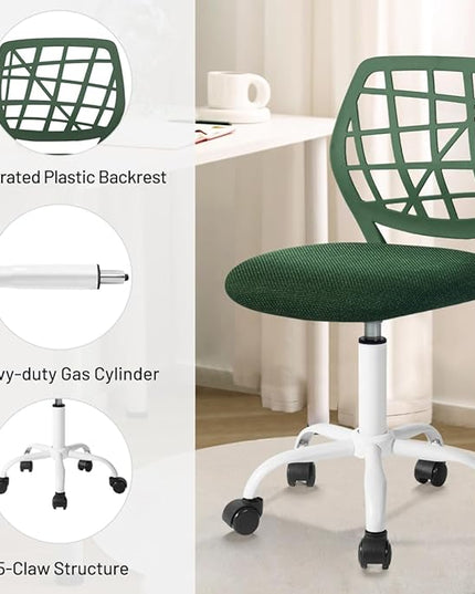 Kids Desk Chair, Fabric Office Chair Armless Small Mid Back Swivel Children Computer Task Chair Ergonomic Height Adjustable Study Chairs with Swivel Padded Cushion and Rolling Wheels, Dark Green - LeafyLoom