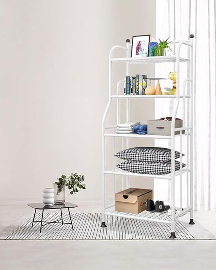 Shelving Unit Bakers Rack Metal Storage Shelves Laundry Shelf Organizer Standing Shelf Units for Laundry Kitchen Bathroom Pantry Closet Indoor and Outdoor (5 Tier, White) - LeafyLoom