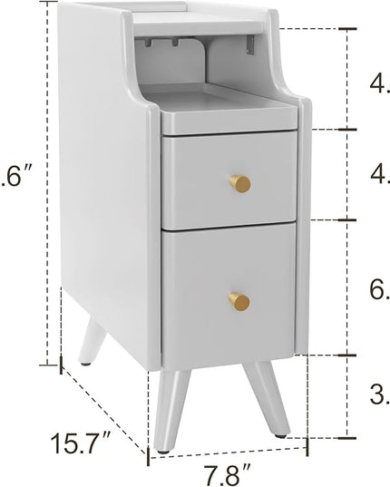 Small Nightstand, Solid Wood Nightstand with Drawers, Walnut Bedside Table for Bedroom - LeafyLoom